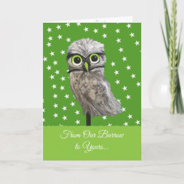 Tarjeta Festiva Vacaciones de búho en llamas
