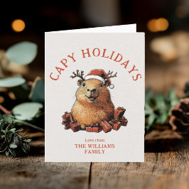 Tarjeta Festiva Vacaciones de Capy Cute Capybara Fotos navideñas