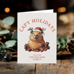 Tarjeta Festiva Vacaciones de Capy Cute Capybara Fotos navideñas