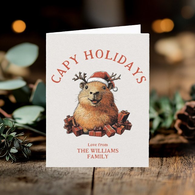 Tarjeta Festiva Vacaciones de Capy Cute Capybara Fotos navideñas (Subido por el creador)