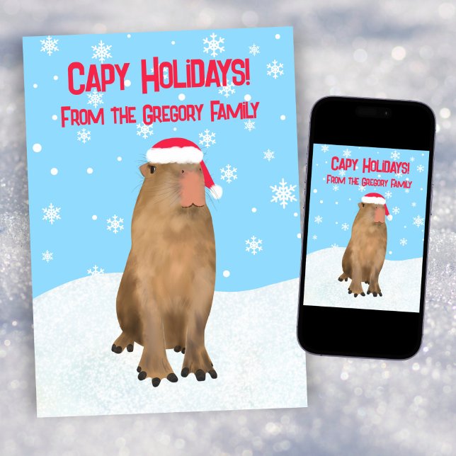 Tarjeta Festiva Vacaciones de Capy Funny Cute Capybara Pun Imprimi (Subido por el creador)