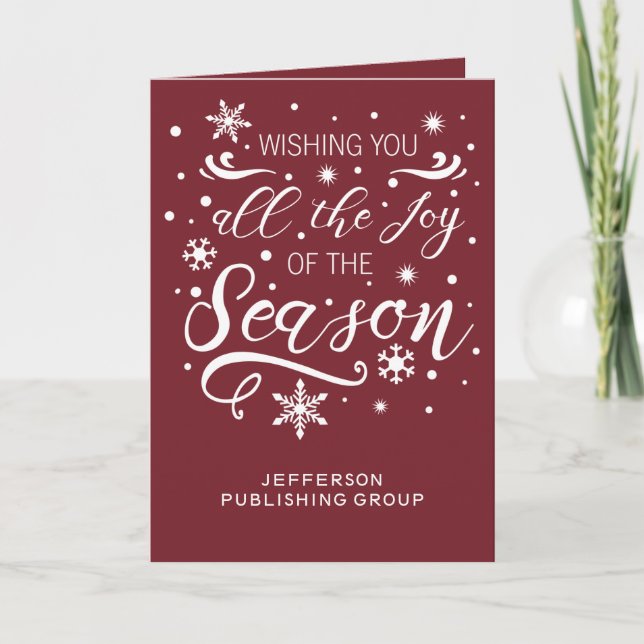 Tarjeta Festiva Vacaciones de Compañía Moderna Rojo y Blanco Elega (Anverso)