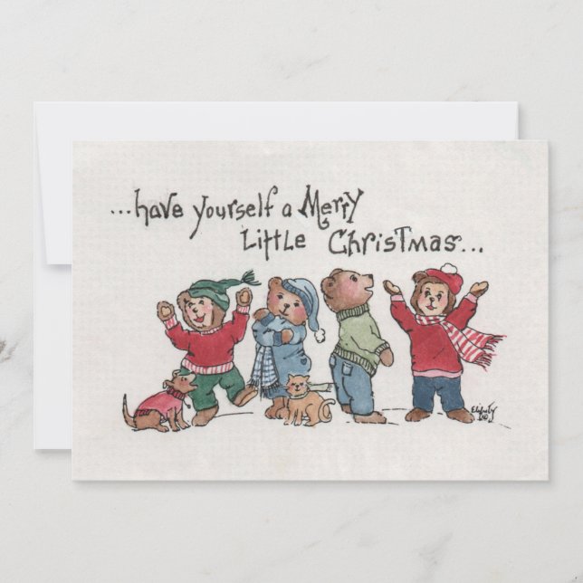 Tarjeta Festiva Vacaciones de época cantando cubos caricatura acrí (Anverso)