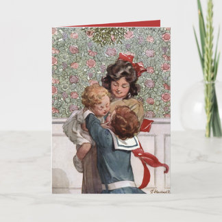 Tarjeta Festiva Vacaciones de época Mistletoe Niños Lilian Hocknel