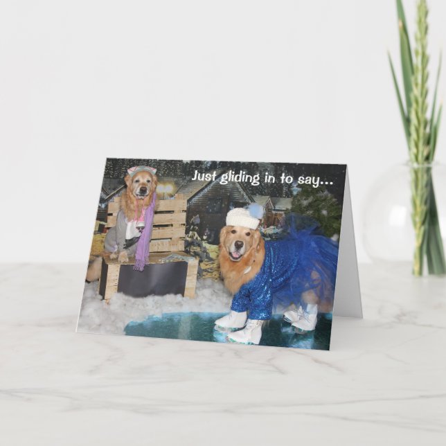 Tarjeta Festiva Vacaciones de hielo Golden Retriever (Anverso)