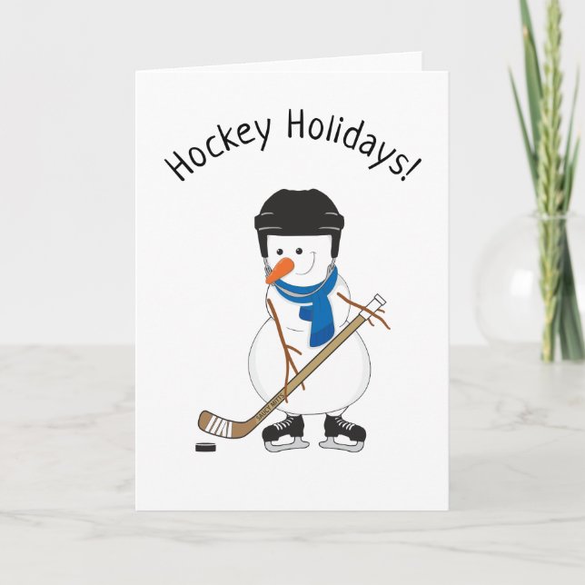 Tarjeta Festiva Vacaciones de hockey Navidades Snowman (Anverso)