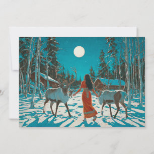 Tarjeta Festiva Vacaciones de invierno en Escandinavia, Luna llena