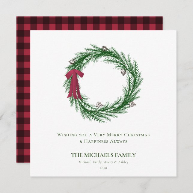 Tarjeta Festiva Vacaciones de los Navidades de la pina acuarela y  (Anverso / Reverso)