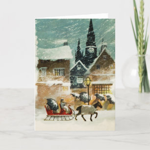 Tarjeta Festiva Vacaciones de los Navidades Snowy Village Sleigh H