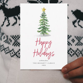 Tarjeta Festiva Vacaciones de Navidades de árbol de pino acuarela