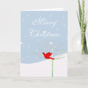 Tarjeta Festiva Vacaciones de Navidades de Aves Rojas y Cielo Azul