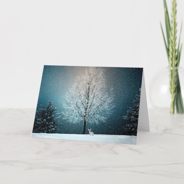 Tarjeta Festiva Vacaciones de Navidades de la Naturaleza de Conejo (Anverso)