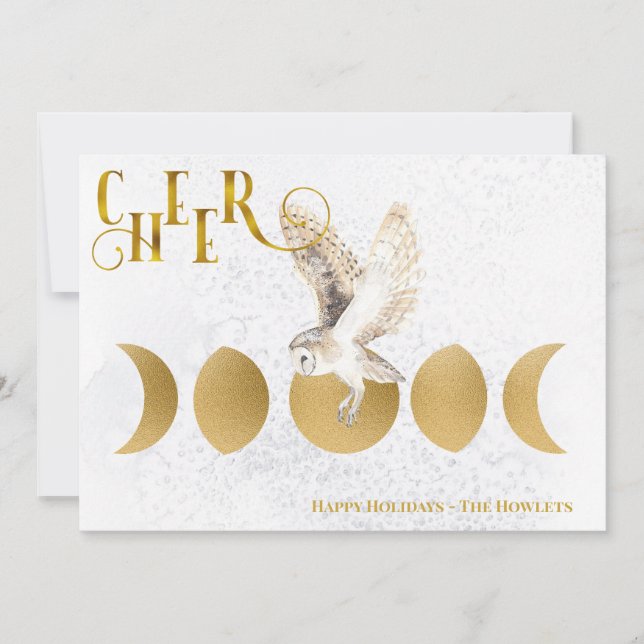 Tarjeta Festiva Vacaciones de Navidades navideñas felices de búho  (Anverso)