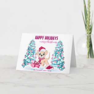 Tarjeta Festiva Vacaciones de Navidades rosados de Personalizado d
