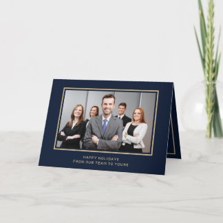 Tarjeta Festiva Vacaciones de Navy Gold Corporate Business Photo