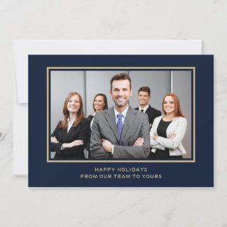 Tarjeta Festiva Vacaciones de Navy Gold Corporate Business Photo