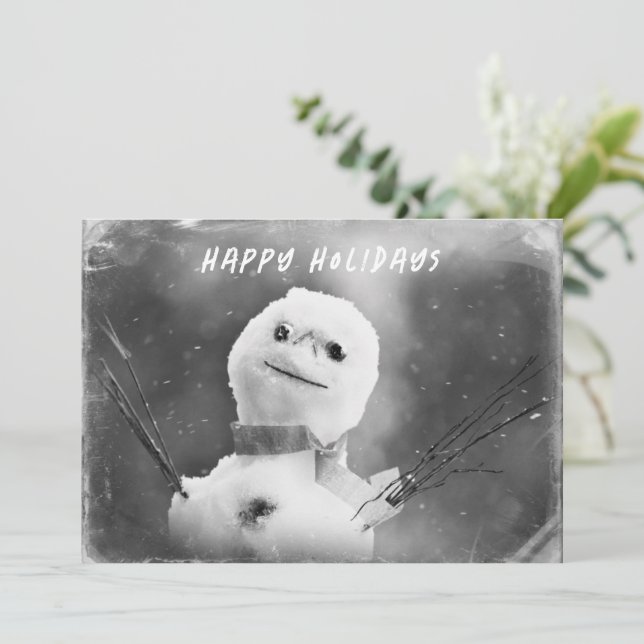 Tarjeta Festiva Vacaciones de nieve alteradas en blanco y negro (Anverso de pie)