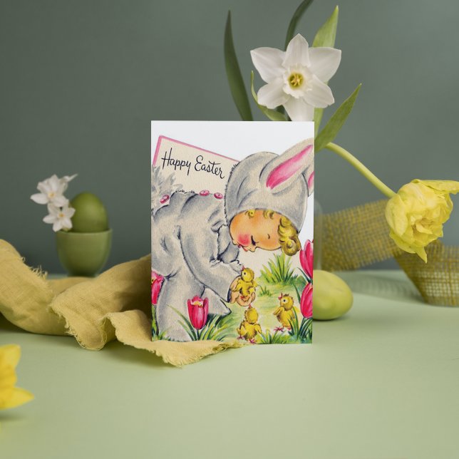 Tarjeta Festiva Vacaciones de niños de Pascua cutáneo retro (Subido por el creador)