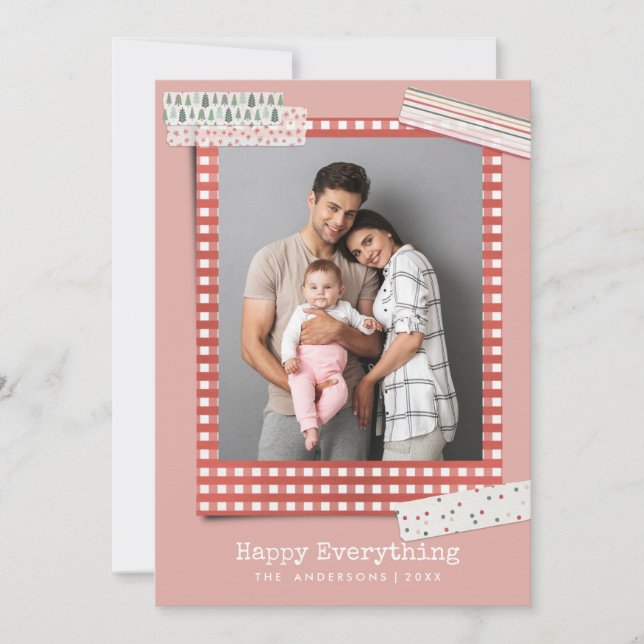 Tarjeta Festiva Vacaciones de Scrapreserve | Foto de Gingham Frame (Anverso)