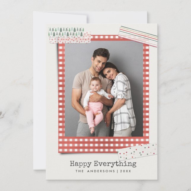 Tarjeta Festiva Vacaciones de Scrapreserve | Foto de Gingham Frame (Anverso)