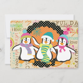 Tarjeta Festiva Vacaciones de tipografía y Navidades de pingüinos