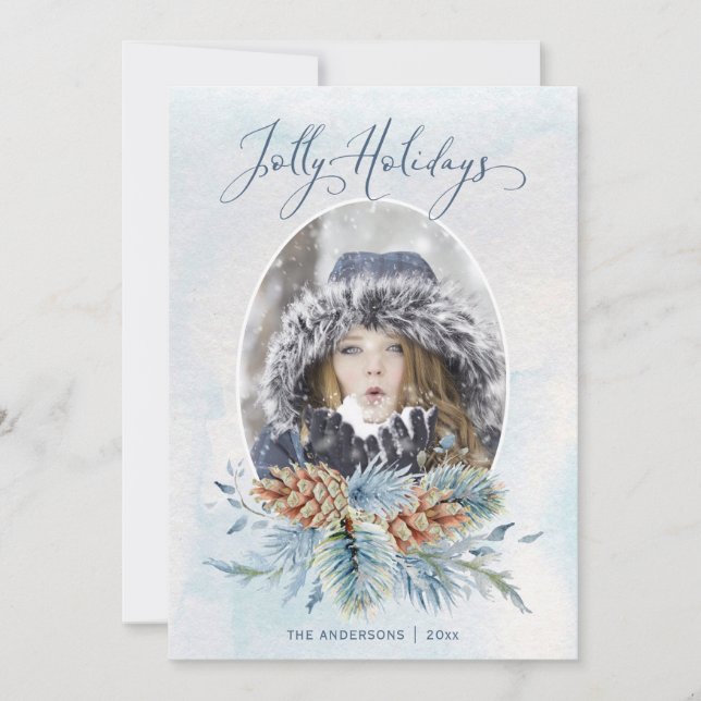 Tarjeta Festiva Vacaciones de Winter Pine Jolly | Foto (Anverso)