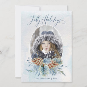Tarjeta Festiva Vacaciones de Winter Pine Jolly   Foto