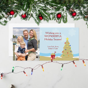 Tarjeta Festiva Vacaciones del castillo de la arena del árbol de