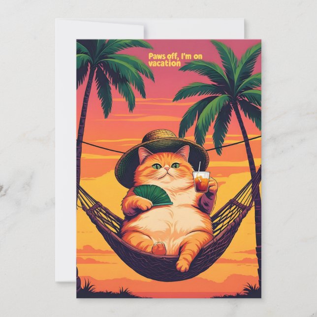 Tarjeta Festiva Vacaciones divertidas de gato de verano retro (Anverso)