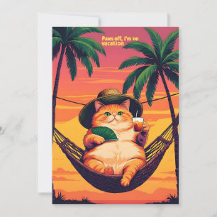 Tarjeta Festiva Vacaciones divertidas de gato de verano retro