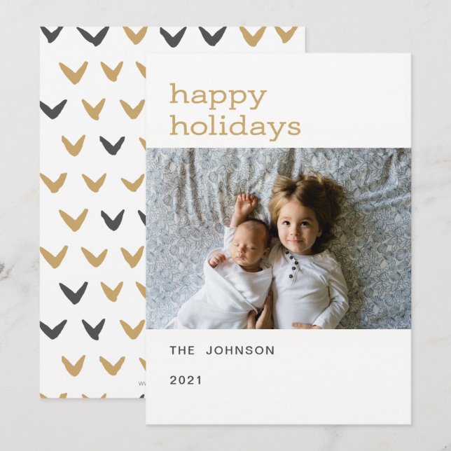 Tarjeta Festiva vacaciones doradas felices simples foto vacaciones (Anverso / Reverso)