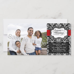 Tarjeta Festiva Vacaciones en Damasco Rojo/Negro