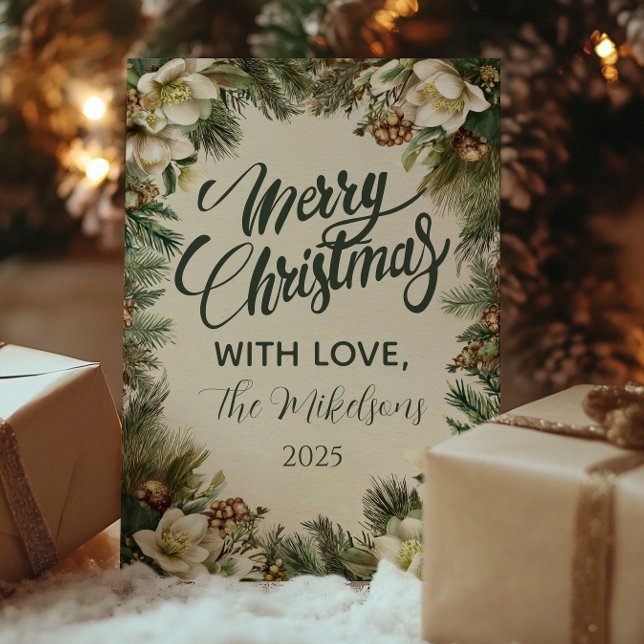 Tarjeta Festiva Vacaciones en invierno de pino y berry (Subido por el creador)