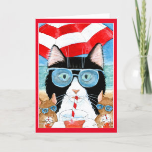 Tarjeta Festiva Vacaciones en la playa de ratones de gatos de esmo