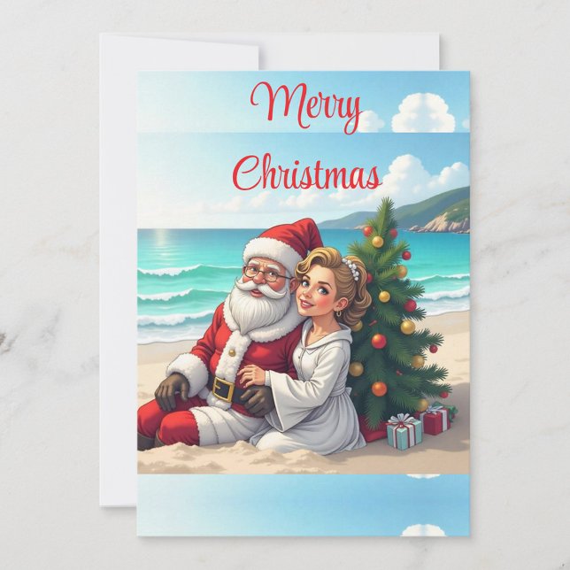 Tarjeta Festiva Vacaciones en la playa de Santa Claus (Spread joy, share cheer, merry everything and a happy always!)
