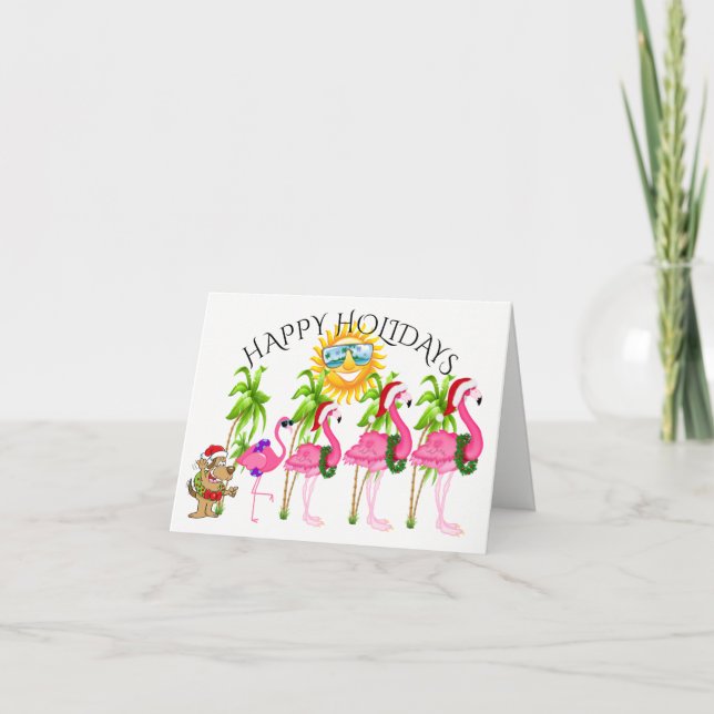 Tarjeta Festiva Vacaciones familiares de flamingo rosado en ZforDa (Anverso)