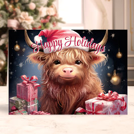 Tarjeta Festiva Vacaciones felices de Cute Highland Cow
