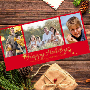 Tarjeta Festiva Vacaciones Gold y Red Happy 3 Collage de fotos