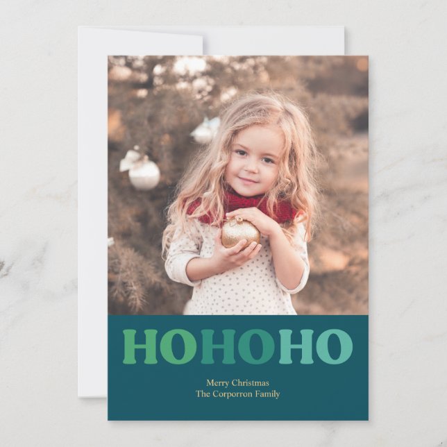 Tarjeta Festiva Vacaciones modernas simples | Foto verde 2 (Anverso)