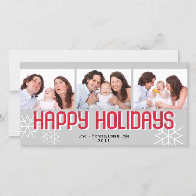 Tarjeta Festiva Vacaciones modernas triptilch gris rojo feliz vaca (Anverso)