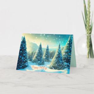 Tarjeta Festiva Vacaciones Nevada Pine Tree Forest Winter Wonderla