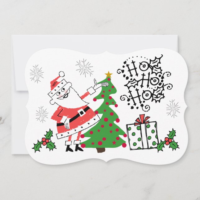 Tarjeta Festiva Vacaciones Retro Santa Ho Ho Ho Ho (Anverso)