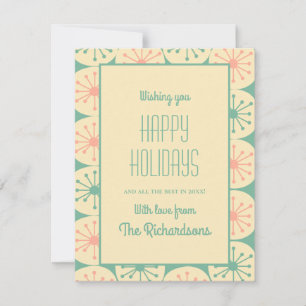 Tarjeta Festiva Vacaciones retro vintage de puntos atómicos a medi