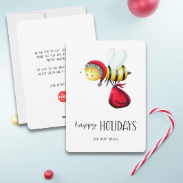 Tarjeta Festiva Vacaciones simples felices Santa Bee Apiary Busine