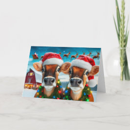 Tarjeta Festiva Vacas de Jersey preparadas para Santa Card