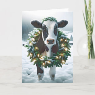 Tarjeta Festiva Vacas navidades con guirnalda de vacaciones