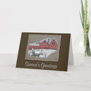 Tarjeta Festiva Vacas y granero de la nieve