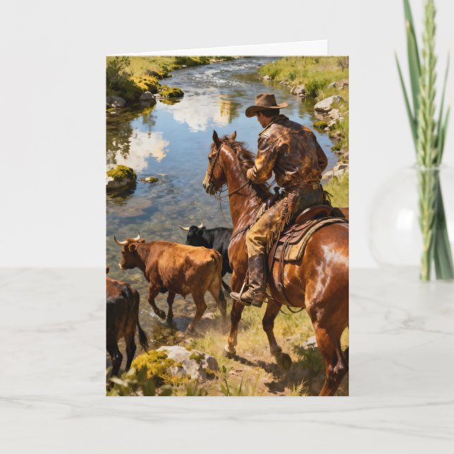 Tarjeta Festiva Vadeando el arroyo Día del Padre (Anverso)