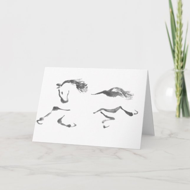 Tarjeta Festiva Vagabundo cósmico, año de Sumi-e del caballo (Anverso)