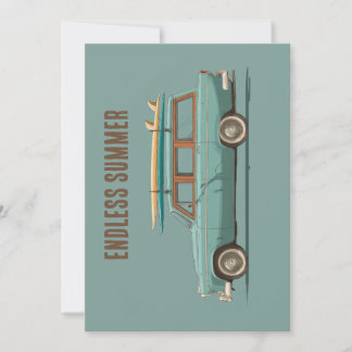 Tarjeta Festiva Vagón de Surf Vintage – Coche Retro de Playa